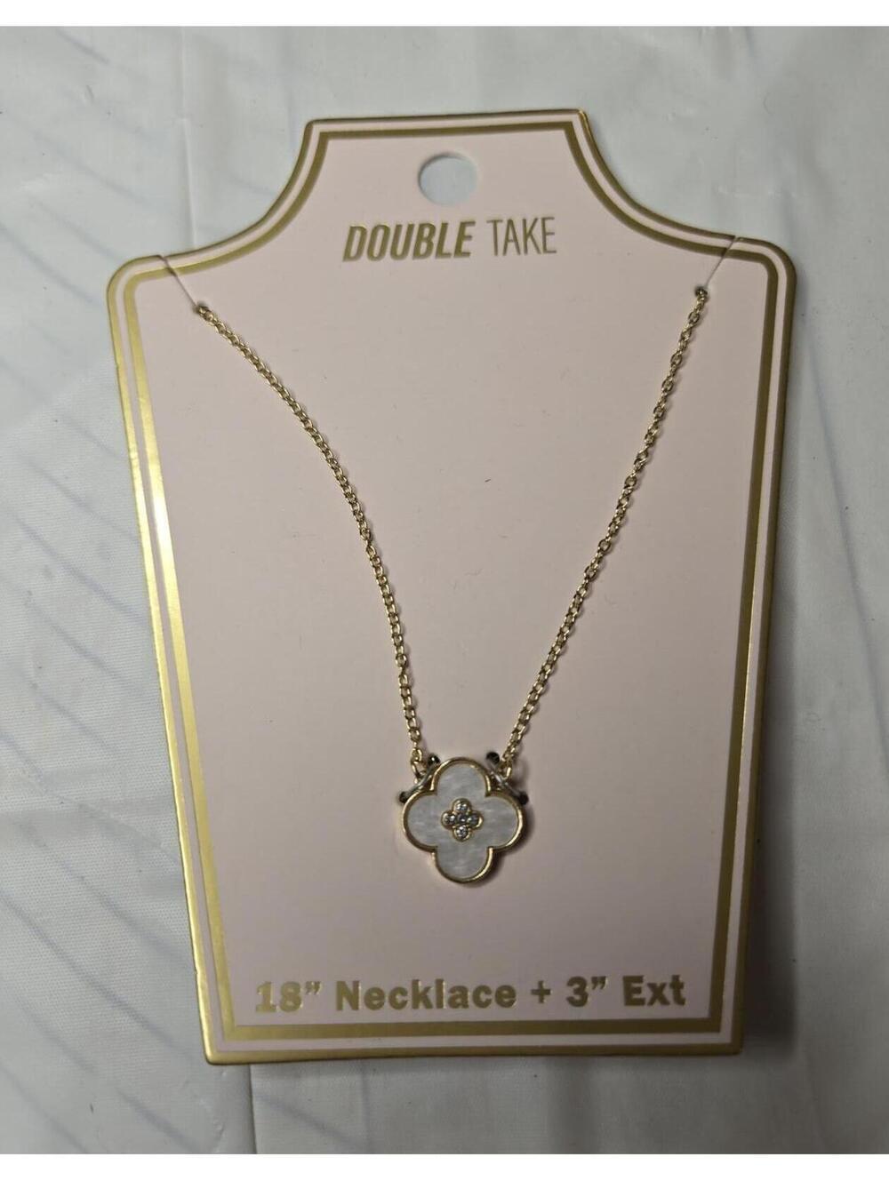 Double Take Gold Tone Clover Necklace with Rhinestone Accent